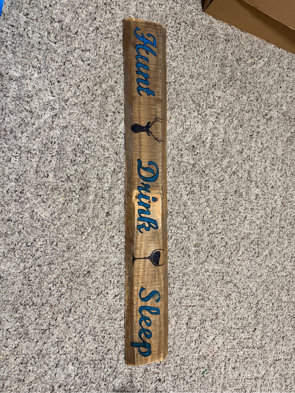 Rustic Wooden 'Hunt Drink Sleep' Sign in Natural Wood and Teal